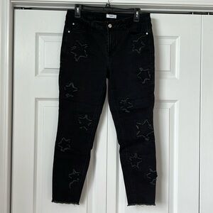 Kensie Jeans Womens Black Distressed Star Cutout Skinny Jeans Raw Hem Size 10/30